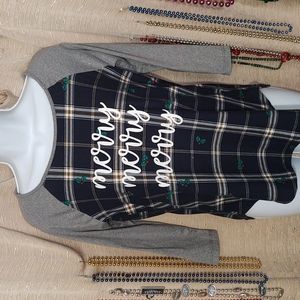 "Merry Merry Merry" Belle Tweed Lounge Tee Plaid Small